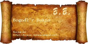 Bognár Baksa névjegykártya