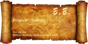 Bognár Baksa névjegykártya